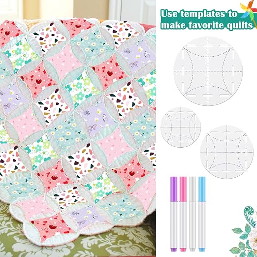 7 Pcs Quilt Circle Template Fabric Marking Pens Set Including Round Acrylic - Image 5