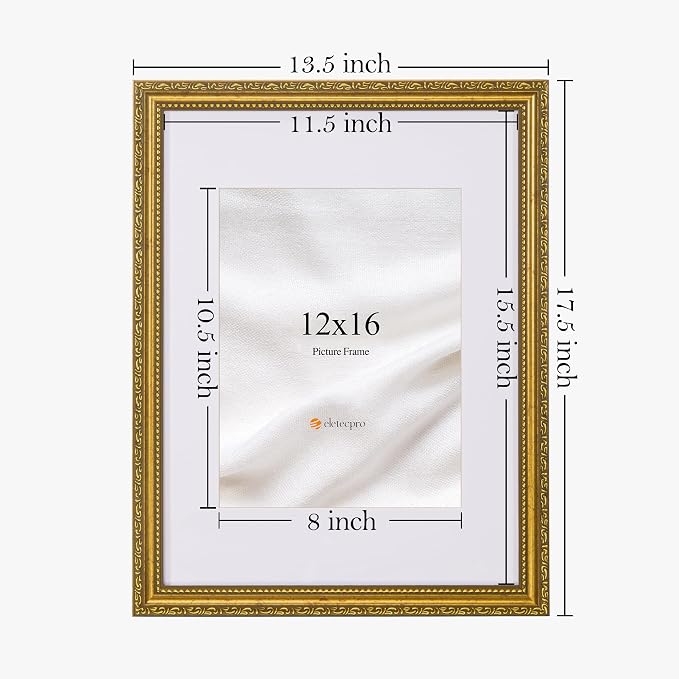 eletecpro 12x16 Vintage Picture Frame, Glass Cover, Horizontal or Vertical - Image 3