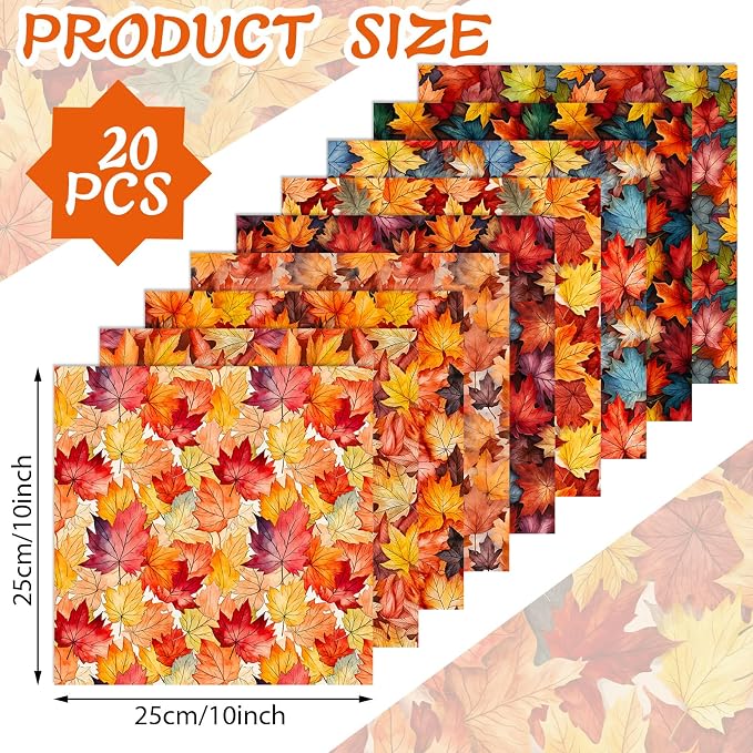 HunnmingRe 20 Pcs 10''x10'' Fall Maple Leaves Quilting Fabric Square Autumn - Image 2