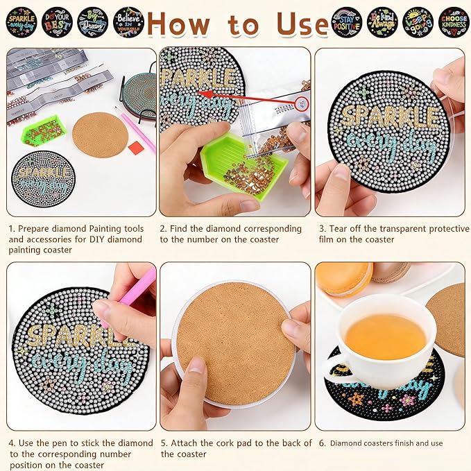 Gemozaic 8PCS Inspirational Diamond Art Coasters Kit - Image 8