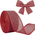 Red Burlap Ribbon 1-1/2 inch X 10 Yard Red Linen Wired Ribbon | Natural Linen by JaoZuyard