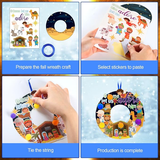 Hollowfly 48 Sets Nativity Crafts Kits Religious Jesus DIY Wreath Signs Hanging - Image 4