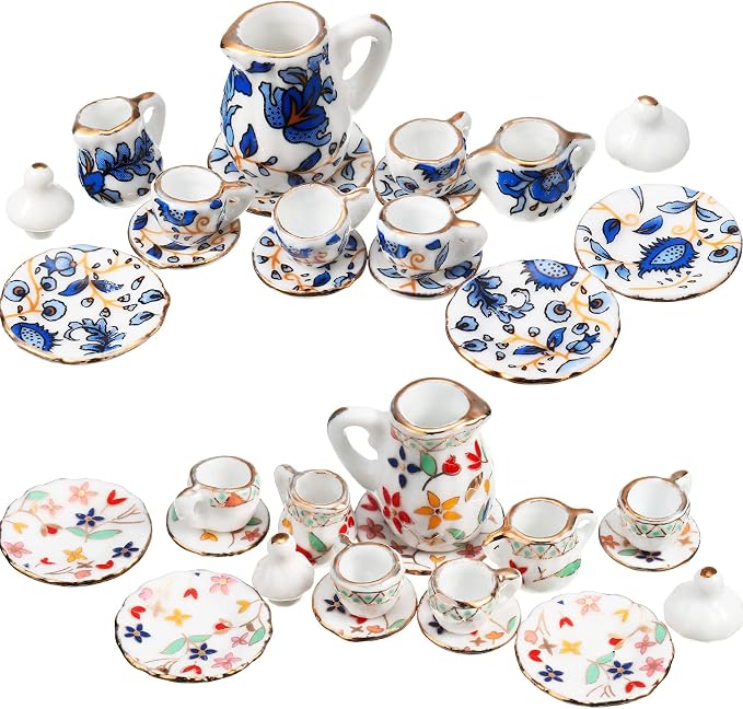Geiserailie 2 Set 1:12 Dollhouse Miniature Porcelain Tea Cup 30 Pieces Mini by Geiserailie