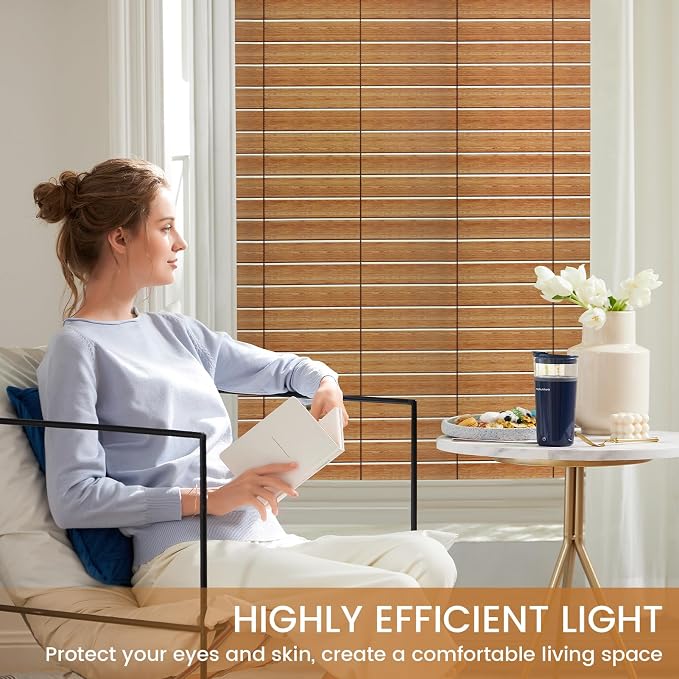 DKTIE Wooden Blinds Pattern Decorative Window Privacy Film, Sun Blocking Heat - Image 2