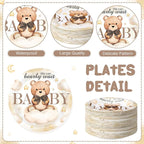 Funnymoom 60 Pcs Bear Baby Shower Decorations 7 Inch Brown Bear Paper Plates We - Image 3
