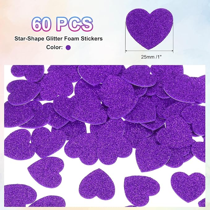 MECCANIXITY 60Pcs Glitter Foam Stickers 1 Inch Self-Adhesive Sparkly - Image 2