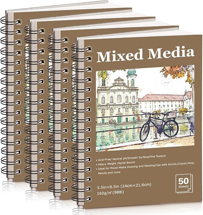 4 Pack Mixed Media Sketchbook, 5.5x8.5 inches Drawing Paper Sketch Book by Prudiut