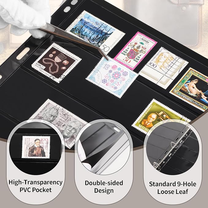 5 Sheets 10 Pages Postage Stamp Album Pages, 5 Pockets 7.7x 1.97in Stamp - Image 4