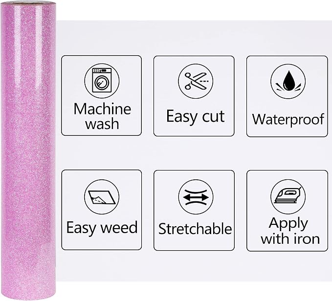 Purple Glitter HTV Heat Transfer Vinyl Rolls 12inch by 6feet PU Stretch Iron on - Image 2