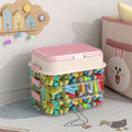 Toy Storage Organizer Box with Handle, Stackable Building Block Toy Box with Building Plate Lid & Removable Sorting Trays, Cubby Bins and Containers 3 Layer (Pink)
