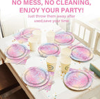 100PCS Iridescent Diamond Birthday Party Plates Napkins Forks Supplies Set - Image 6