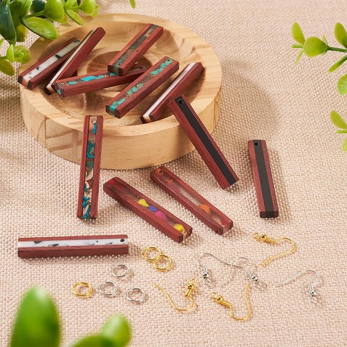FASHEWELRY 12Pcs Wood Resin Earrings Charms Rectangle Wooden Earring Blanks - Image 6