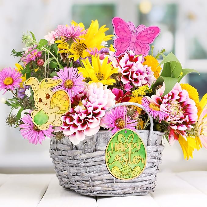 80PCS Wooden Easter Ornaments to Paint, 10 Styles DIY Blank Unfinished Wood Egg - Image 5