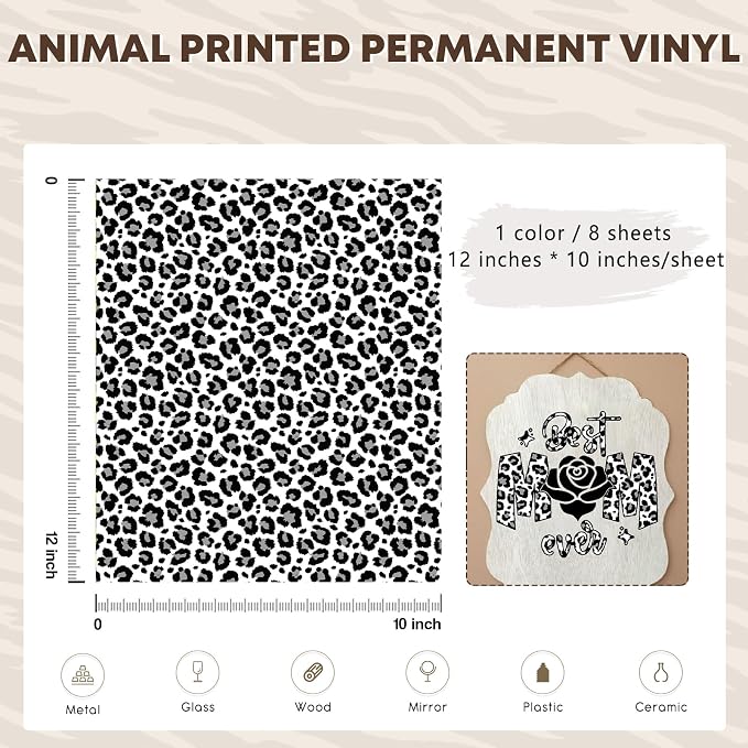 Tintnut Black White Leopard Permanent Vinyl Adhesive Vinyl 8 Pcs 12x10in | - Image 2
