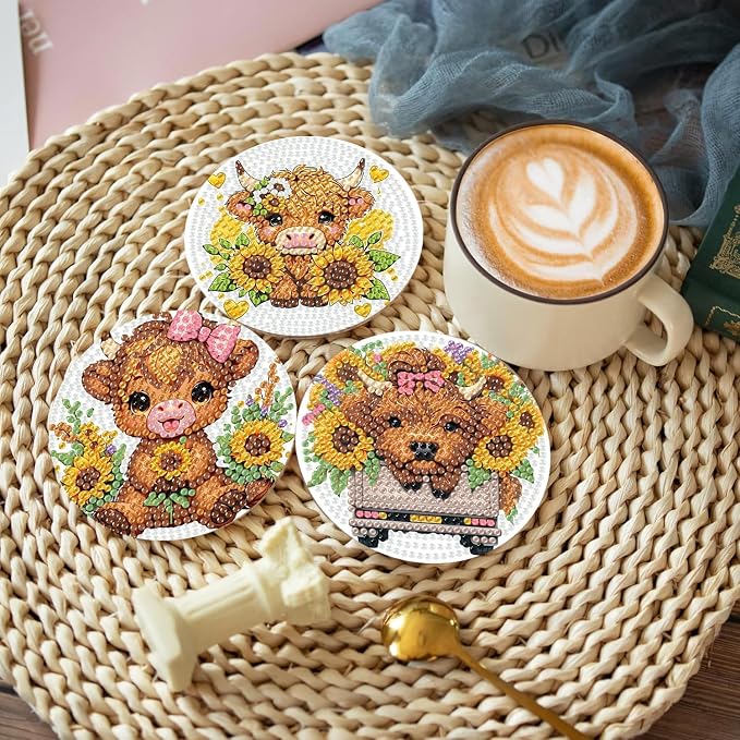 8 Pcs Cow Diamond Painting Coasters - Image 4