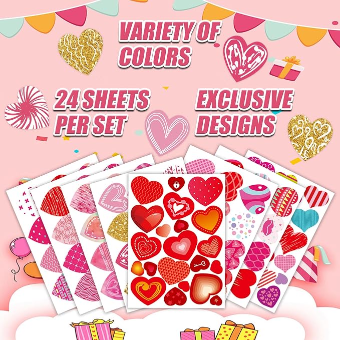 24 Sheets of Valentines Day Heart Stickers - Image 7