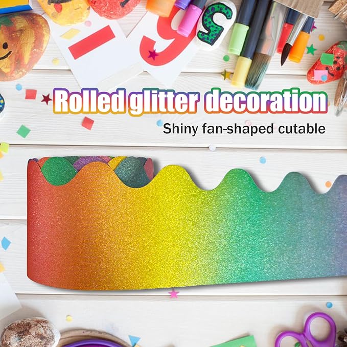 70Ft Shine Rainbow Bulletin Board Borders，Scalloped Poster Boards Decorations - Image 8
