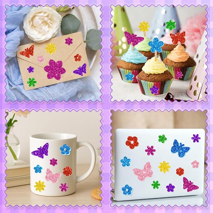 512 PCS Glitter Foam Stickers, Colorful Flower & Butterfly Shapes Foam Stickers - Image 8