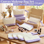 Silkfly 15 Pcs Cotton Canvas Makeup Bags Cosmetic Zipper Bags 10.2 x 5.5 x 2'' - Image 5