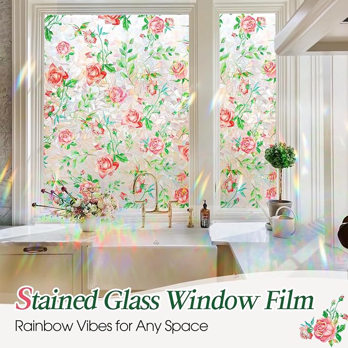 Coavas Window Privacy Film, Rainbow Stained Glass Decorative Window Clings - Image 2