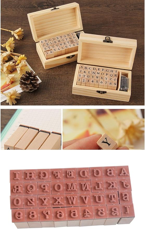 Pack of 36 Pcs Small Wooden Rubber Stamps 0.2 Inch of Letter and Number - Image 4