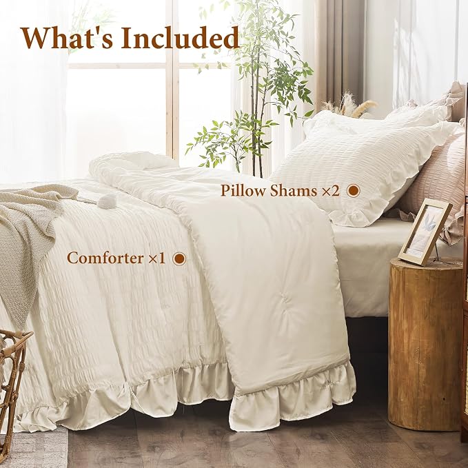 JOLLYVOGUE Ivory Comforter Full Size, 3 Pieces Seersucker Lightweight Full Size - Image 7