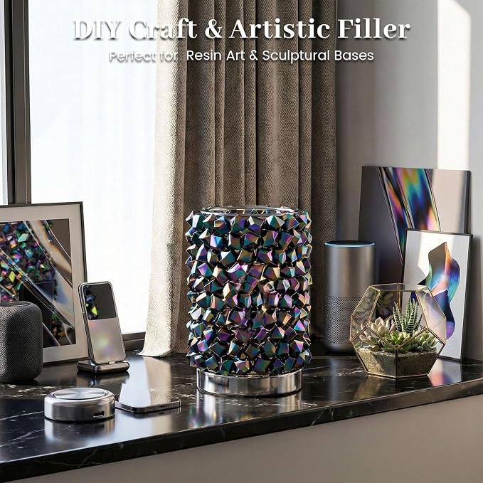 DomeStar 150PCS Iridescent Black Fake Ice, Acrylic Gems Crystals Black Rocks - Image 7