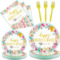 Tevxj 96 Pieces Happy Birthday Party Plates Napkins Boho Decorations Gold by Tevxj