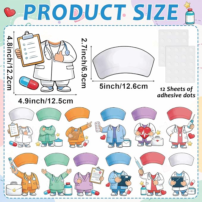 60pcs Nurse Theme DIY Cutouts Healthcare Bulletin Board Decorations Set Doctor - Image 2