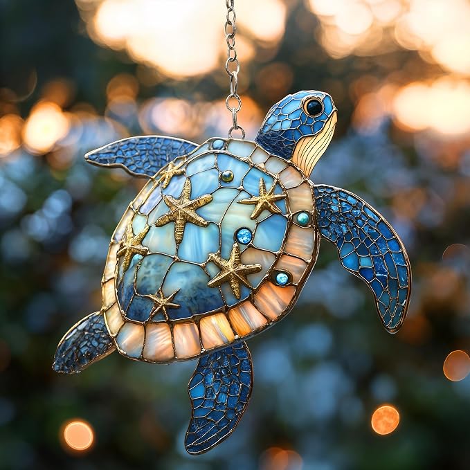 Majestic Blue Ocean Turtle Acrylic Suncatcher by Unknown