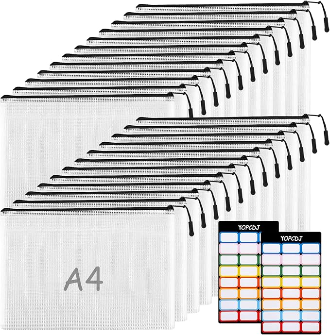 24pcs A4 Mesh Zipper Pouch File Bags, Waterproof Puzzle Bag, Zipper File Bags by YOPCDJ
