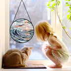DASTOLL Stained Glass Window Hanging, Sunrise Waves Sun Catchers Diamond Glass - Image 3