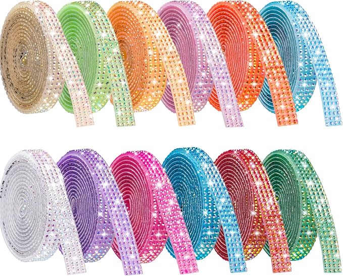 NiArt Self Adhesive Crystal Rhinestone Ribbon Set of 12 Colors, 12 Yards of by NiArt