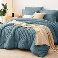 CozyLux Queen Comforter Set Mineral Blue Seersucker 7 Pieces Bed in a Bag Queen by CozyLux