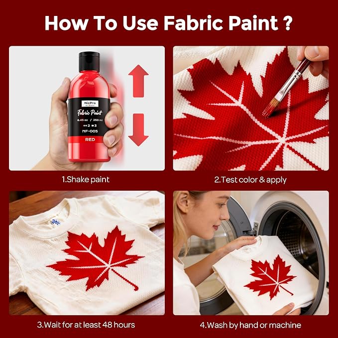Nicpro Red Fabric Paint, 8.45 oz Fabric Paint - Image 4