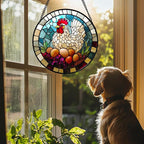 DASTOLL Stained Glass Window Hanging White Chicken Hatching Eggs Large 15" - Image 2
