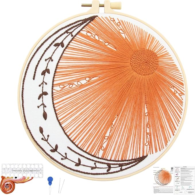 Crafmanoe Hand Embroidery Kits for Beginners Adults, Sun Moon Embroidery by Unknown