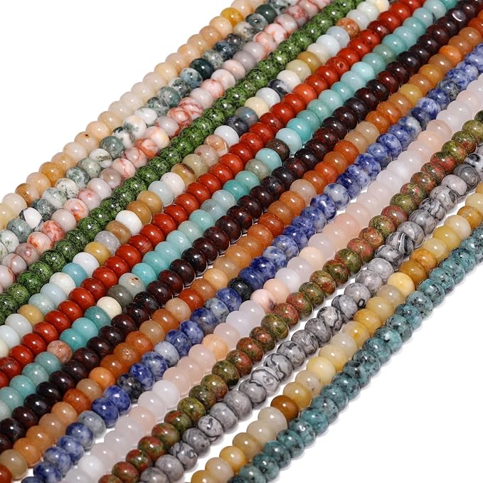 Songxi 5x8mm Natural Green Sesame Jasper Stone Rondelle Beads, Gemstone - Image 9