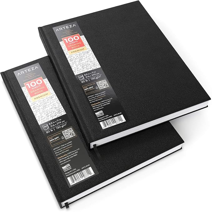 ARTEZA Hardcover Sketchbooks, 8.5 x 11 in, 100 Sheets Each, 80 lb / 130 GSM - Image 5