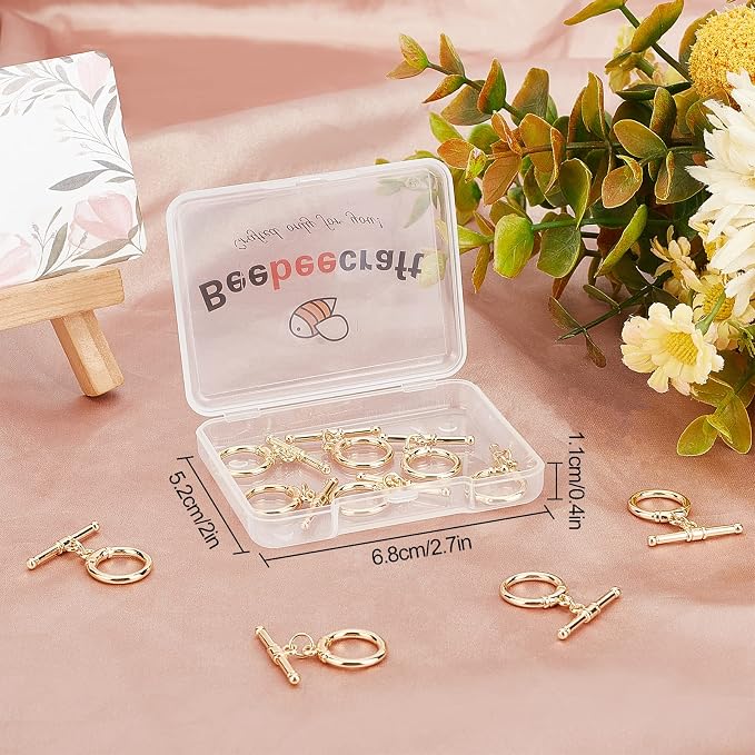 Beebeecraft 10 Sets 18K Gold Plated Toggle Jewelry Clasps Connectors Round Ring - Image 7