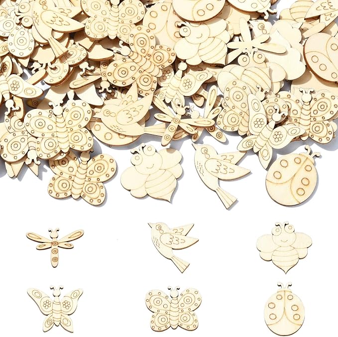 LiQunSweet 200 Pcs Insects Unfinished Wood Cutout Butterfly Bee Ladybug by LiQunSweet