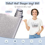 Tintnut Silver Glitter Heat Transfer Vinyl Roll, easy cut & weed, stretch - Image 2