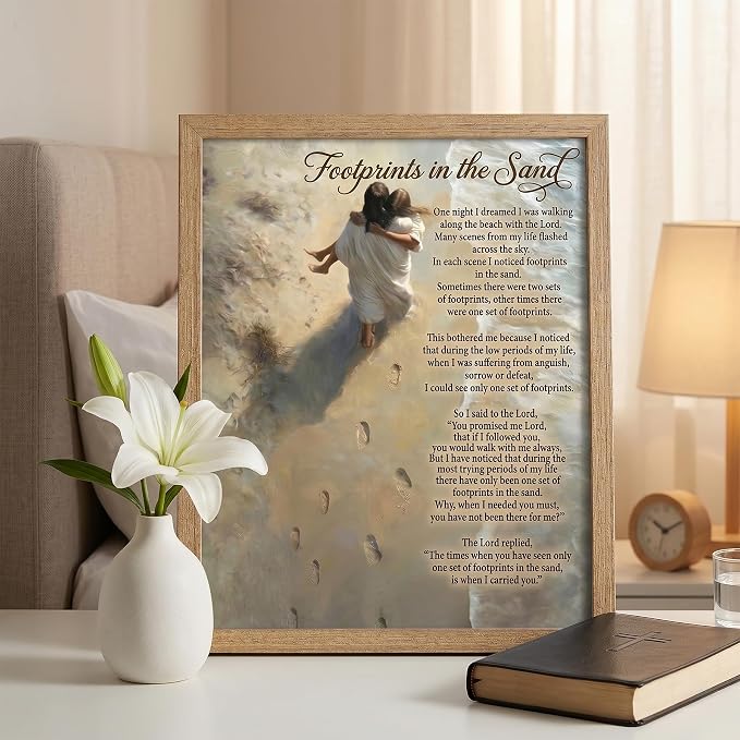 REWBKFIM Footprints In The Sand Christian Canvas Wall Art Inspirational Jesus - Image 2