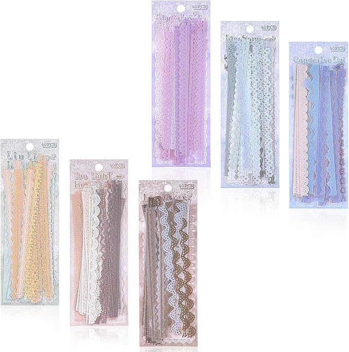 240PCS/6 Packs Lace Transparent Stickers, Vintage PET Lace Scrapbooking by Unknown