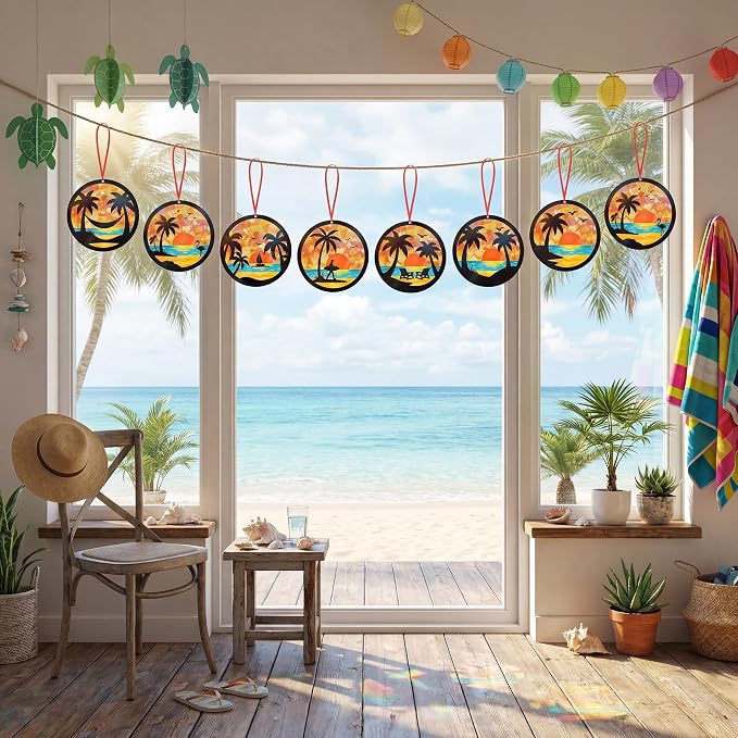 Renbuzhu 48PCS Summer Crafts: Paper Tropical Palm Tree Suncatchers DIY Kits - Image 3