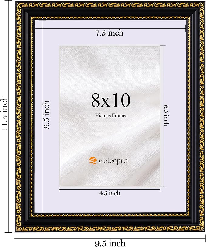 eletecpro 8x10 Vintage Picture Frame, Glass Cover, Horizontal or Vertical - Image 3