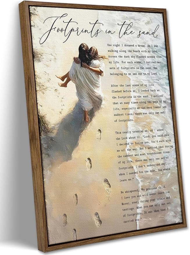 VXGMYPGZ Framed Footprints in the Sand Canvas Wall Art, Inspirational Christian by TransformYourWallsElevate