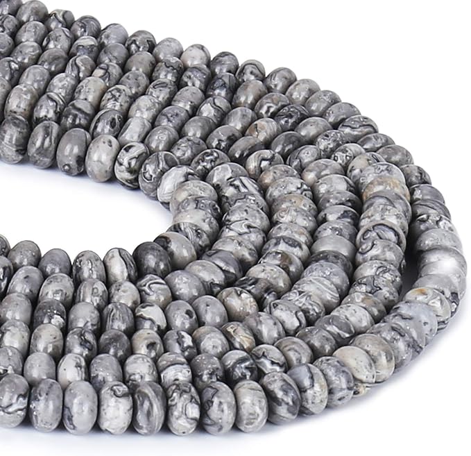 ICAI Beads 5x8mm Natural Map Stone Beads Rondelle Spacer Loose Beads - Image 2
