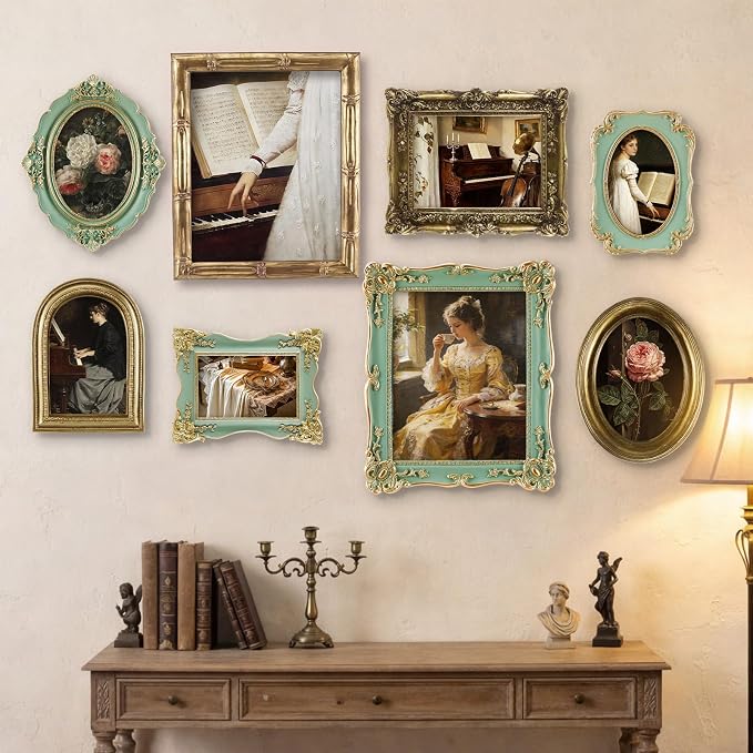 Lineshading 8 Pcs Gold and Green Picture Vintage Gallery Wall Frame Set - Image 4