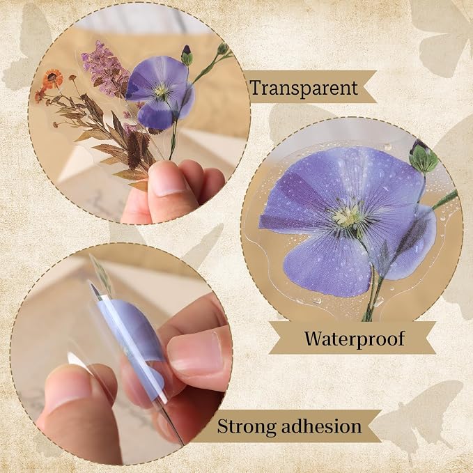Imeepa 320Pcs Natural Flower Stickers Transparent Scrapbooking Stickers | PET - Image 5
